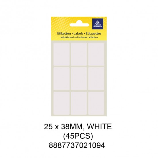 MAYSPIES MS-25X38MM COLOUR LABEL / 5 SHEETS/PKT / 45PCS / 25X38MM WHITE